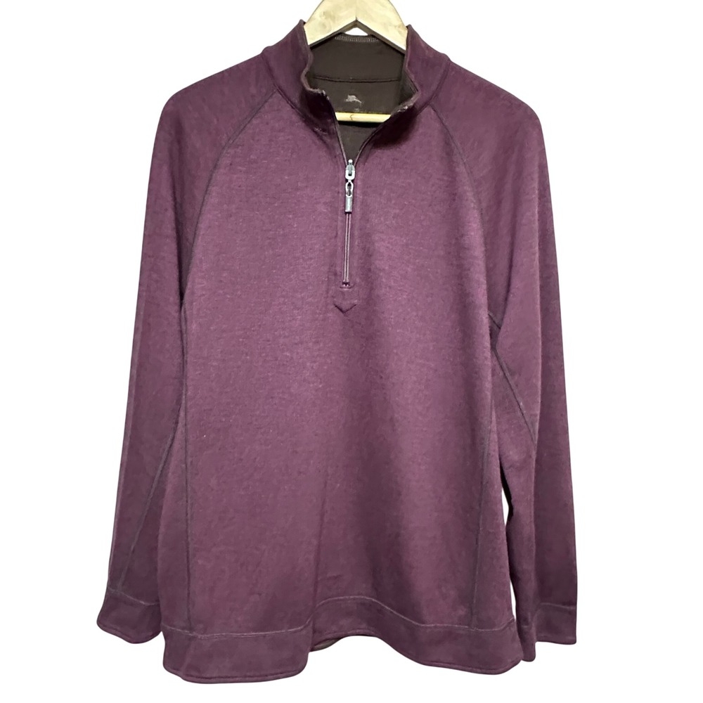 Tommy Bahama Mens 1/4 Zip Ribbed Pullover Long‎ Sleeve Plum Cozy Relaxed Size M*